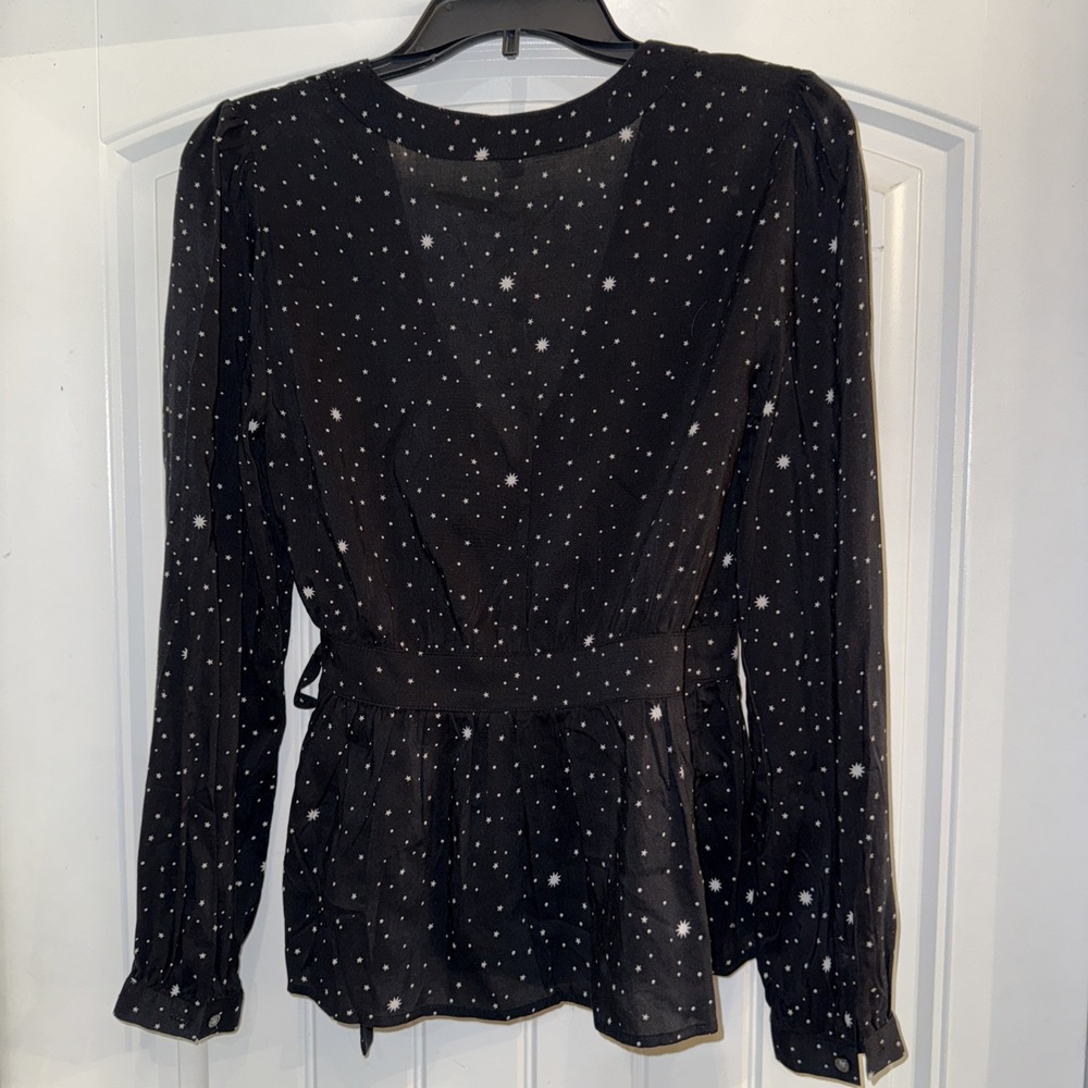 Gap Celestial V Neck Wrap Long Steve Blouse Black & White Stars XS Womens  NWT - Picture 5 of 5